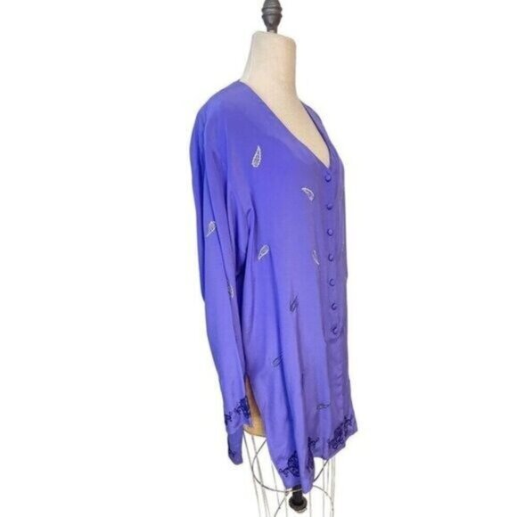 Vintage 1980's Diane Von Furstenberg Purple Silk Tunic Blouse Medium - Picture 2 of 4